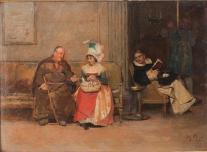 Jean-Georges VIBERT (1840-1902) 
Les écclésiastiques
Panneau 23 x 32.5 cm
Signé et...