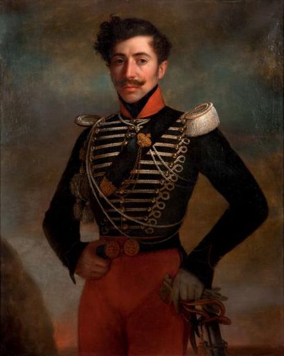 École ESPAGNOLE vers 1850 
Portrait du prince Carlos d'Espagne
Toile 100,5 x 81 cm
PROVENANCE:
Vente...