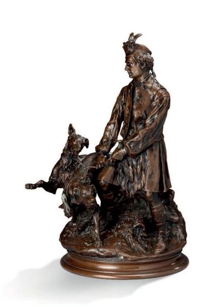 PIERRE JULES MÈNE (1810 - 1879) 
- Ecossais montrant un renard à un chien - Valet...