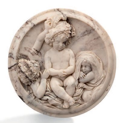 EDWARD WILLIAM WYON (1811-1885) Paire de médaillons en marbre à décor en relief de...