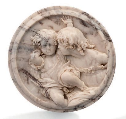 EDWARD WILLIAM WYON (1811-1885) Paire de médaillons en marbre à décor en relief de...