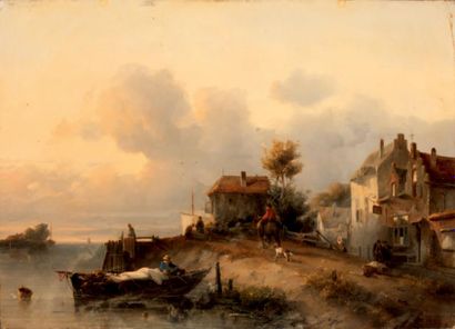 SALOMON LEONARDUS VERVEER (LA HAYE 1813 -1876) Canal en Hollande
Panneau de chêne,...