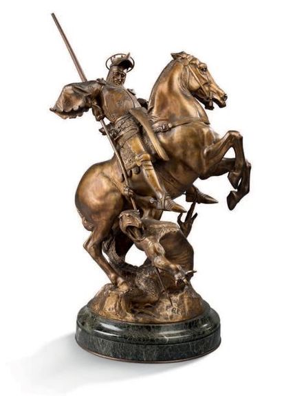 Emmanuel Fremiet (1824-1910) Saint Georges terrassant le dragon
Bronze à patine dorée.
Base...
