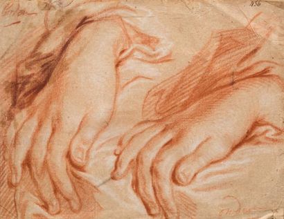 JAN ANTON GAREMYN (BRUGES 1712 - 1799) Etude de mains
Sanguine et rehauts de blanc
17,5...