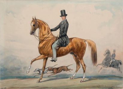 ERNEST DE MONFORT - XIXE SIÈCLE Cavaliers
Paire d'aquarelles
33 x 48 cm
31 x 50 cm
Signées...