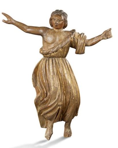null PAIRE D'ANGES DRAPÉS en bois laqué sculpté et doré.
XVIIIe siècle
H: 72 - L:...