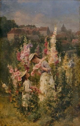 JOHN GEORGE TODD (1832-1898) Les roses trémières
Huile sur panneau, signée en bas...