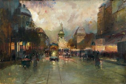 Luigi LOIR (1845-1916) Paris la nuit
Huile sur toile, signée en bas à droite
27 x...