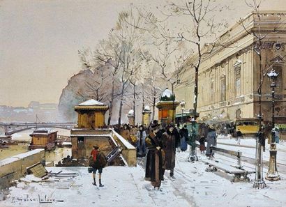 EUGÈNE GALIEN LALOUE (1854-1941) Les quais en hiver
Gouache et aquarelle sur papier,...