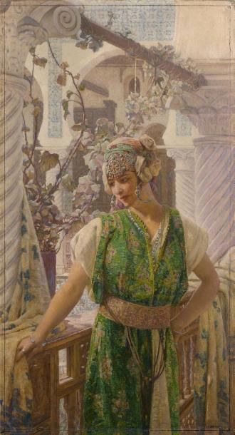Louis-Auguste GIRARDOT (1856-1933) Elégante sur une terrasse en Algérie, 1926
Huile...