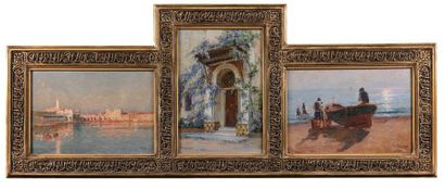 Marius REYNAUD (1860-1935) Alger
Triptyque.
Huile sur trois panneaux signés, dans...