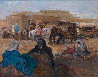 Louis Ferdinand ANTONI (1872-1940) Le marché de Biskra, 1930
Huile sur toile, signée...