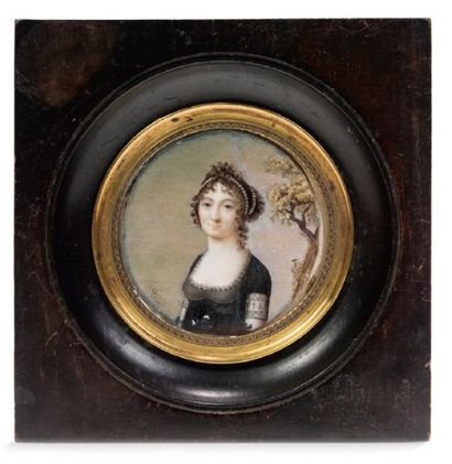 ANTOINE-JEAN GROS (1771 - 1835) Jeune femme romantique à mi-corps sur fond de paysage
Miniature...