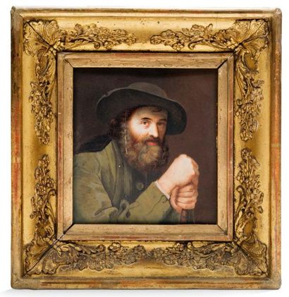 ÉCOLE FRANÇAISE début XIXe siècle Portrait d'homme au large chapeau
Miniature sur...
