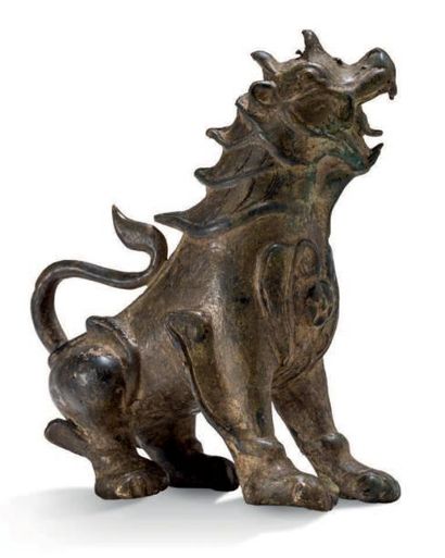 Chine XIXe siècle Chimère, probablement une poignée d'encensoir.
Bronze.
H: 12,2...