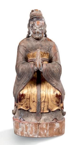 CHINE DYNASTIE QING, XVIIIe SIÈCLE? Bodhisattva assis, les mains jointes devant la...