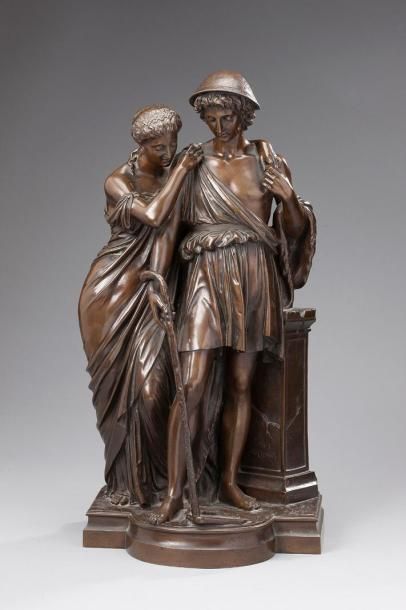 EUGÈNE ANTOINE AIZELIN (1821-1902) 
Les Bergers d'Arcadie, 1807
Bronze, signé et...
