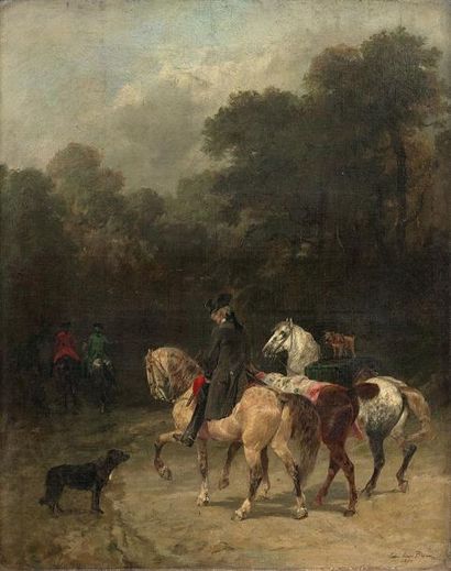 John Lewis BROWN (1829-1890) 
Cavaliers et chiens, 1871
Huile sur toile, signée et...