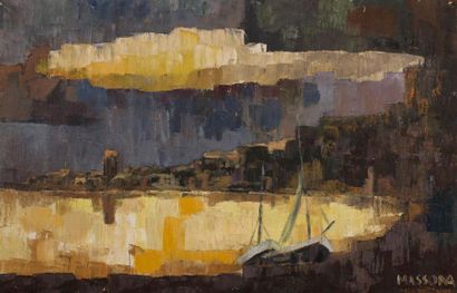 Hervé MASSON (1918-1990) 
Mer jaune au crépuscule, 1960
Huile sur toile, signée en...