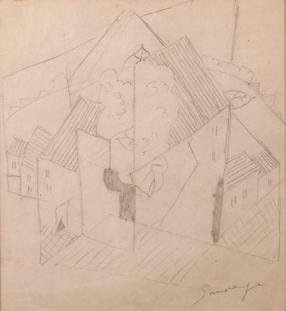 Leopold SURVAGE (1879-1968) 
La ville
Crayon sur papier, signé en bas à droite
16...