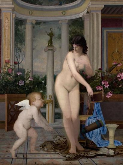Adolphe Alexandre LESREL (1839-1929) 
Diane et amour
Huile sur toile 130.5 x 98 cm
Provenance
Collection...