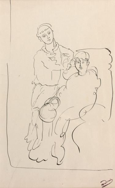 André DERAIN (1880-1954) 
Deux enfants
Encre sur papier, signée du cachet en bas...
