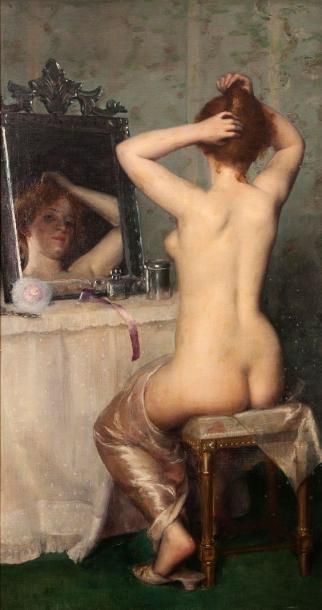 Lucy LEE-ROBBINS (1865-1943) 
Jeune femme devant son miroir, 1891
Huile sur toile,...