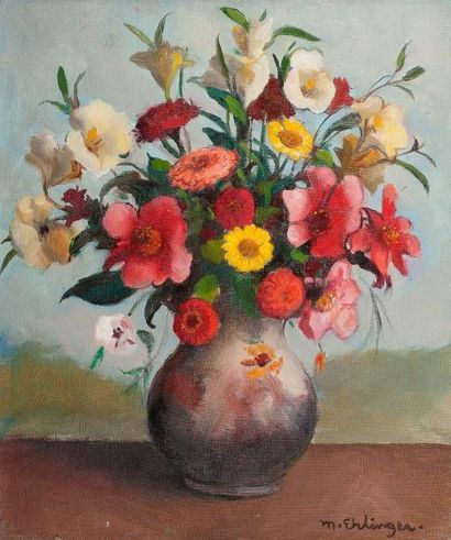 Maurice Ambroise Ehlinger (1896-1981) 
Bouquet de fleurs
Huile sur toile, signée...
