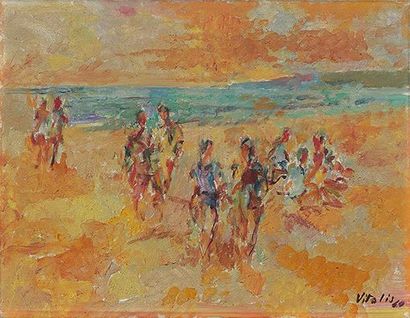 MACARIO VITALIS (1898-1990) 
Sur la plage,1960
Huile sur toile, signée et datée en...