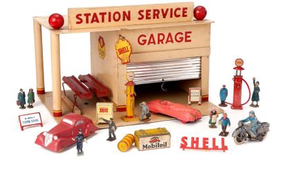 null STATION SERVICE - GARAGE SHELL avec voitures - moto et accessoires.