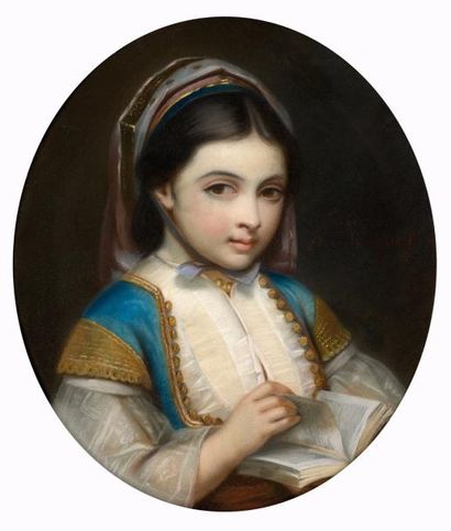 VICTOR PINGUET (XIX-XXÈ SIÈCLE) 
Jeune fille à la Ghlila
Pastel sur papier marouflé...