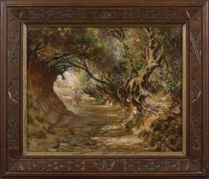 José ORTEGA (1877-1955) 
Le chemin des oliviers, en Algérie
Huile sur toile, signée...
