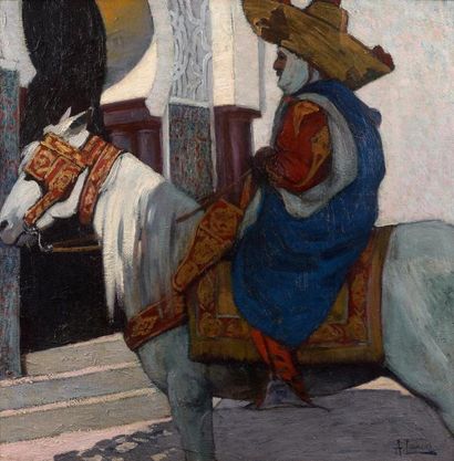 Paul-Albert LAURENS (1870-1934) 
Cavalier algérien Huile sur toile, signée en bas...