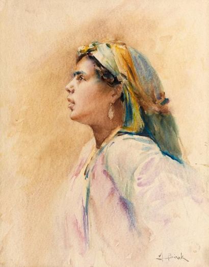 Alphonse BIRCK (1859-1942) 
Jeune algérienne
Aquarelle sur papier, signée en bas...