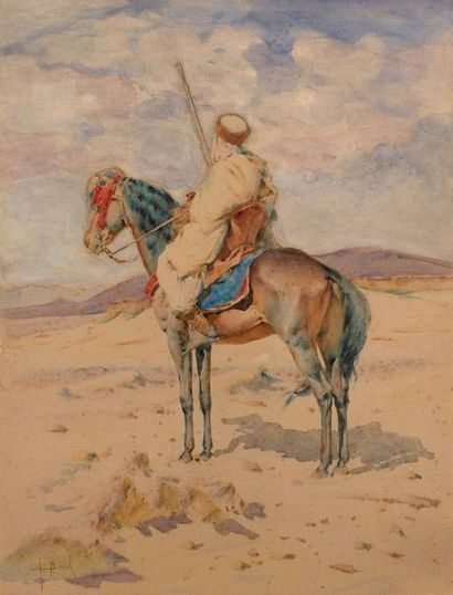 Alphonse BIRCK (1859-1942) 
Cavalier algerien Aquarelle sur papier, signée en bas...