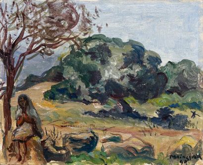 Lucien MAINSSIEUX (1885-1958) 
A Tipaza, Algérie
Huile sur toile marouflée sur carton,...