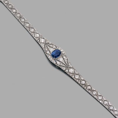 null Bracelet articulé en platine (950) et or gris 18K (750) serti de diamants de...