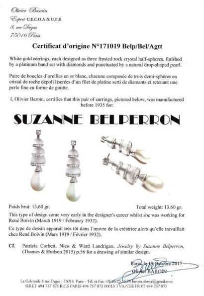 SUZANNE BELPERRON 
Paire de pendants d'oreilles en or gris 18k (750) composés d'une...