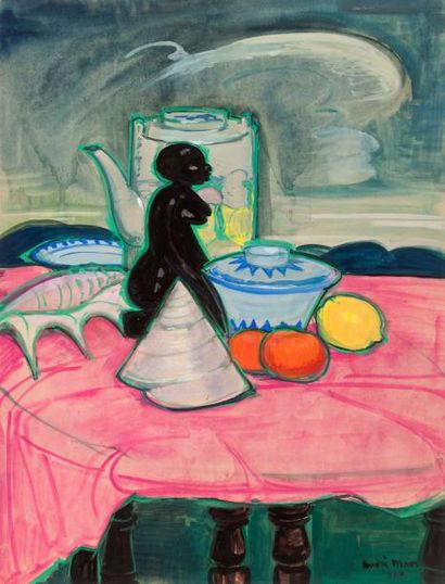 André MAIRE (1898-1984) 
Nature morte à la statuette,1960 Gouache et aquarelle sur...