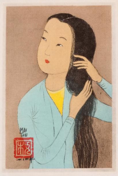 D'après MAI Trung Thu 
Jeune fille au réveil - 17.5 x 12 cm
Jeune fille se coiffant...