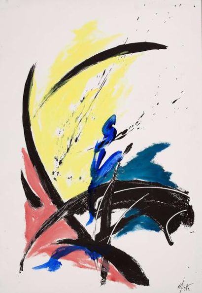 Jean MIOTTE (1926-2016) 
Composition
Acrylique sur fond lithographié noir, signée...