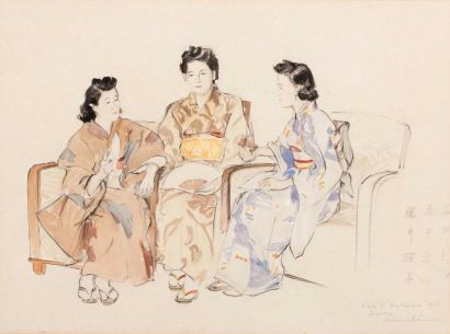 Xuan Nhi LUONG (1913-2006) 
La conversation, 1943
Couleurs et crayon sur papier,...