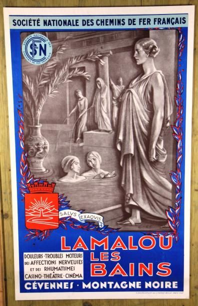 null LAFNET - SNCF. Lamalou-les-Bains. Imp. E. Bandelot à Paris,
100 x 62 cm.
Deux...