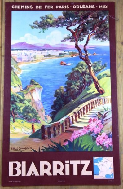 null E. Paul. CHAMPSEIX - Biarritz, 1935. Imp. Hélio-Sadaq,
100 x 62 cm.
(Déchirures...