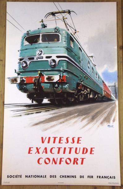 null A. BRENET - SNCF. Ensemble de 4 affiches : Vitesse-Exactitude-Confort, Le Rail...