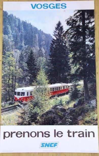 null SNCF - 10 affiches touristiques photos "Prenons le train"; "les Vosges"; "Alpes";...