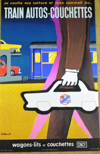 null SNCF - 3 affiches : 

- Bernard VILLEMOT - SNCF " Trains autos couchettes",...