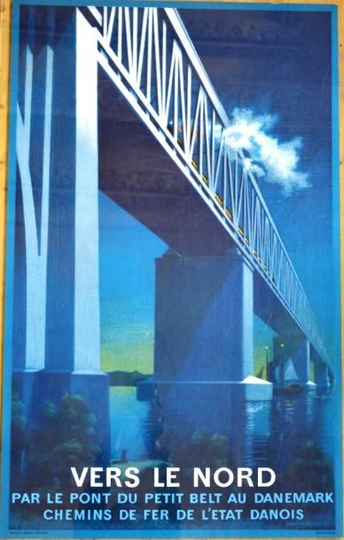 null Aage RASMUSSEN - DSB. Vers le Nord - Par le pont du petit Belt, 1951. Affiche...