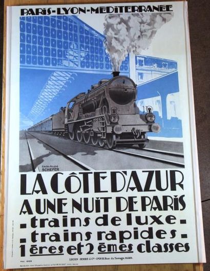 null SNCF - Ensemble de 8 reproductions d'affiches de formats divers avec un planisphère.
Affiches...
