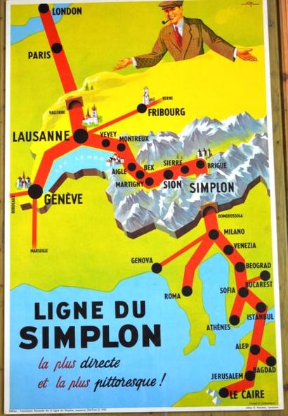 null SUISSE - Londres - Le Caire par la ligne du Simplon. Ill. par SPI, 

100 x 65...